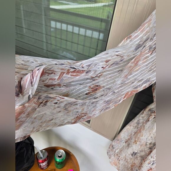 White House Black Market Long Sleeve Geo Boho Dress White Brown Sz 8 Shimmery - Picture 4 of 10